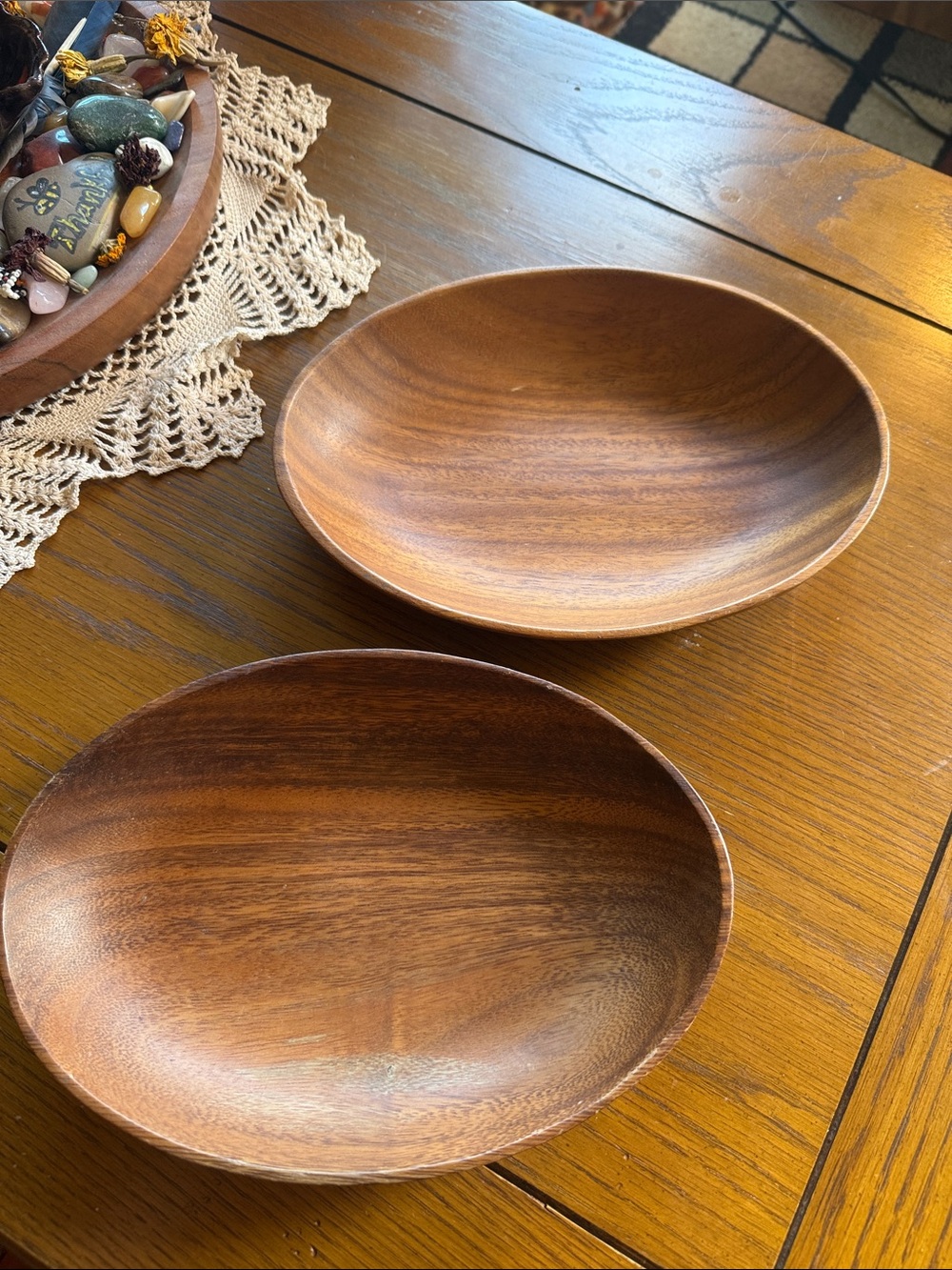 Vintage Pair Oval Fair Craft Wooden Bowls MCM Serving Bowls